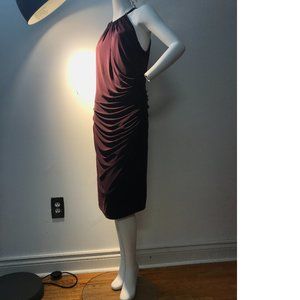 Le Chateau Dark Wine Red Gold Formal Cocktail Drape Halter Neck Bodycon …